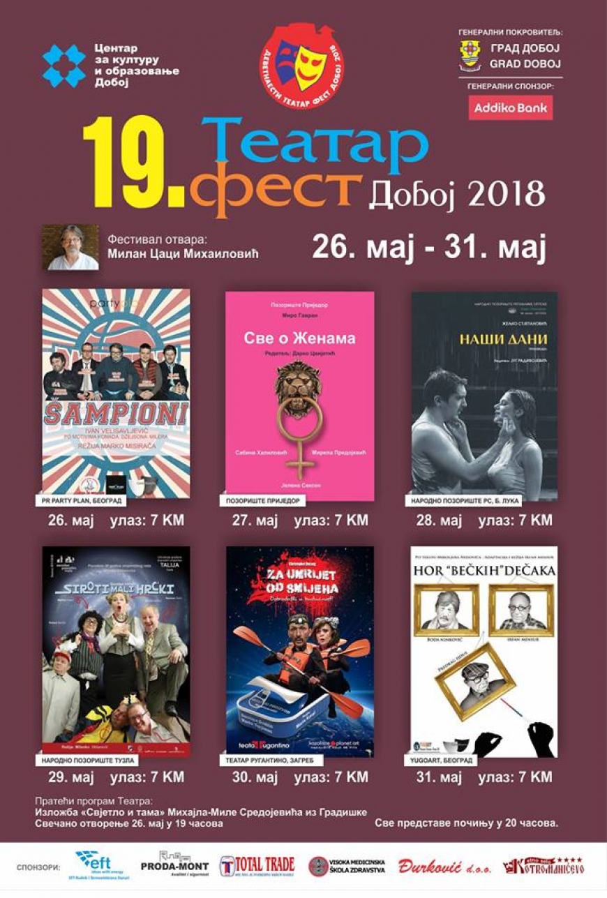 Ovogodišnji Teatar fest Doboj 2018 otvara glumac Milan Caci Mihailović 26. maja